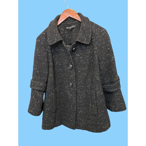 Lafayette 148 Black Wool Blend Button-Down Coat With Rolled Sleeves Size 8 - Picture 1 of 14